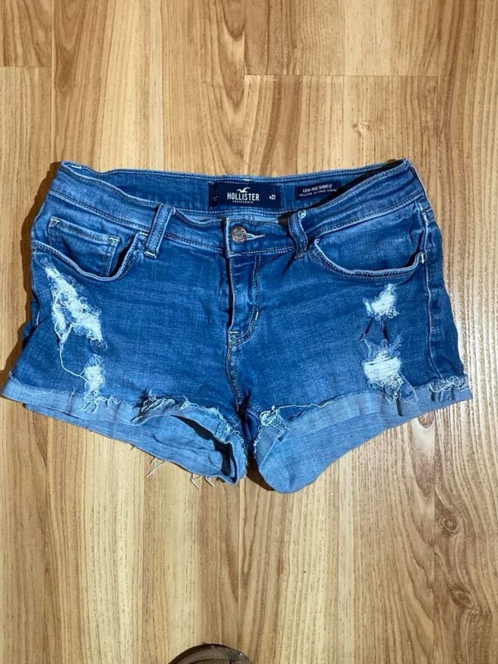 Hollister Dark Blue Distressed Denim Cutoff Shorts